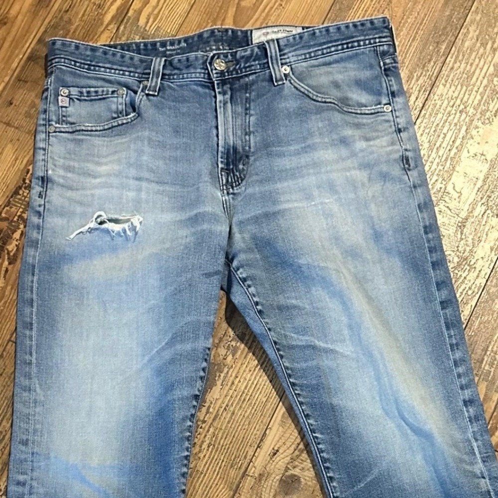 AG Adriano Goldschmied The Graduate Mens 34 Blue Tailored Leg Aged Denim Jeans - Picture 3 of 11